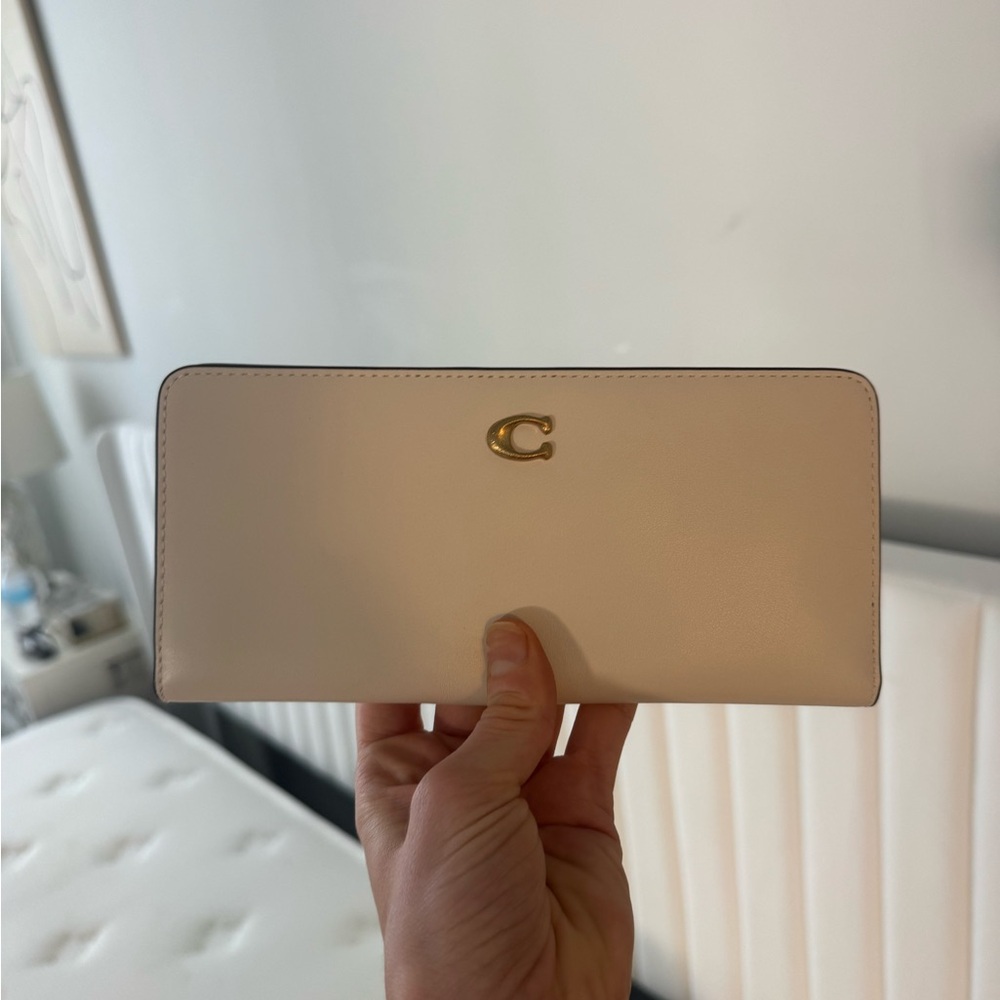 Coach Cream Leather Continental Wallet with Gold 'C' Logo